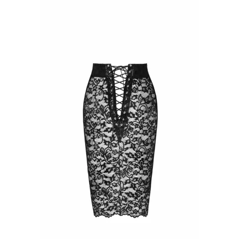 Юбка Noir ручной работы F302 Ambivalence, 3XL, чёрная, кружевная, до колена, шнуровка сзади