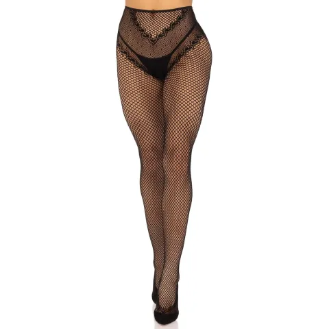 Стрип-колготки Leg Avenue Crotchless Net Tights with Heart Backseam, один размер, черные, с открытым промежностью