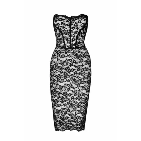 Платье Noir Handmade F301 Catalyst, XL, чёрное, миди, кружева, обнажённые плечи, шнуровка на спине