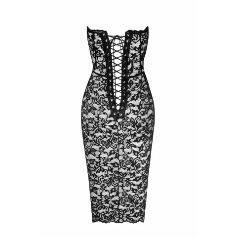 Платье Noir Handmade F301 Catalyst, XL, чёрное, миди, кружева, обнажённые плечи, шнуровка на спине