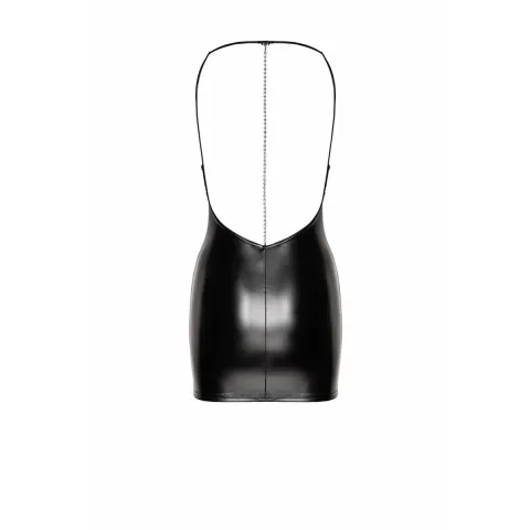Dress Noir Handmade F307 Mirage, M, чёрный, мини, латекс, открытая спинка, декор из стразов