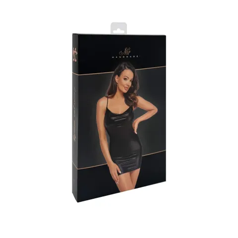 Dress Noir Handmade F307 Mirage, M, чёрный, мини, латекс, открытая спинка, декор из стразов