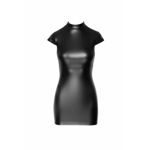 Фэнтезийное платье Noir ручной работы F309, L, чёрное, мини, латексное снизу, короткие рукава, шнуровка на спине