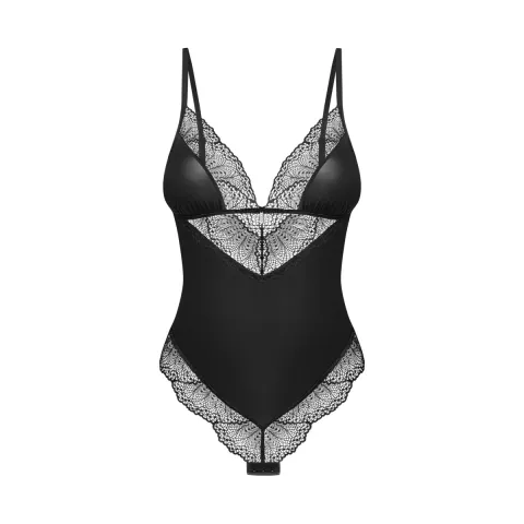 Тедди Obsessive Lobellis, XL/2XL, черный, лиф с мягкими чашками, открытая спина, нижняя часть — стринги