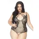 Тедди с открытой промежностью Leg Avenue Net lace crotchless teddy 1X–2X Black, шнуровка на спине