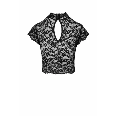 Top Noir Handmade F303 Essence, 3XL, чёрный, кружевный, с коротким рукавом, стоячий воротник