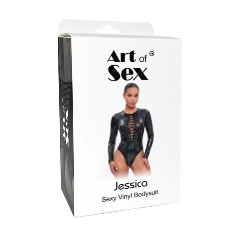 Вінілове боді з рукавами Art of Sex - Jessica, колір червоний, розмір L