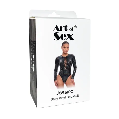 Вінілове боді з рукавами Art of Sex - Jessica, колір червоний, розмір XL