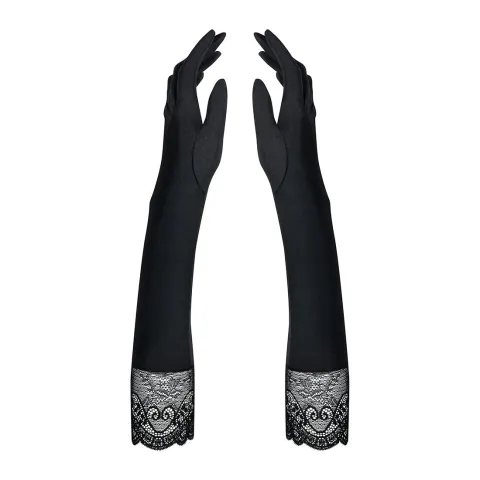 Высокие перчатки с камнями и кружевом Obsessive Miamor gloves, черные