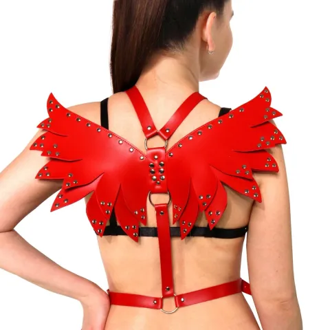 Женская портупея Art of Sex — Wings, красная, размеры L–2XL, экокожа