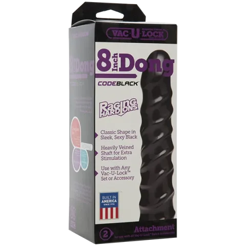 Дилдо Doc Johnson CodeBlack - 8 Inch Raging Vac-U-Lock із стимулювальним рельєфом, діаметр 3,8 см