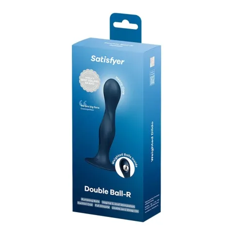 Дилдо Satisfyer Double Ball-R Dark Blue, унісекс, рухомі кульки всередині, на присосці