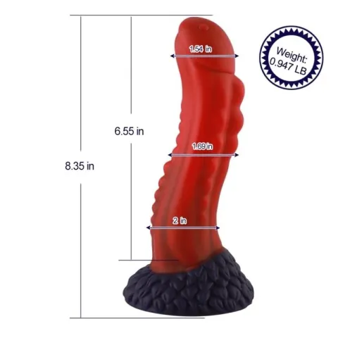 Фаллоимитатор для секс-машин Hismith 8,35″ Curved Silicone Dildo Red Monster Series, система KlicLok