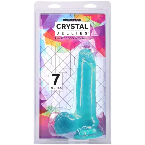 Фаллоимитатор Doc Johnson Crystal Jellies — реалистичный член длиной 7 дюймов с яичками — бирюзовый