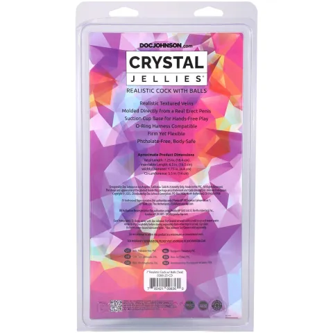 Фаллоимитатор Doc Johnson Crystal Jellies — реалистичный член длиной 7 дюймов с яичками — бирюзовый