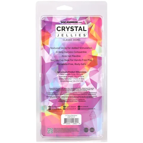 Фаллоимитатор Doc Johnson Crystal Jellies — 7,5 дюймов Classic Dong — «Радуга»