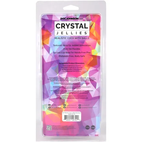 Фаллоимитатор Doc Johnson Crystal Jellies — реалистичный член с яичками, 8,5 дюймов — «Радуга»