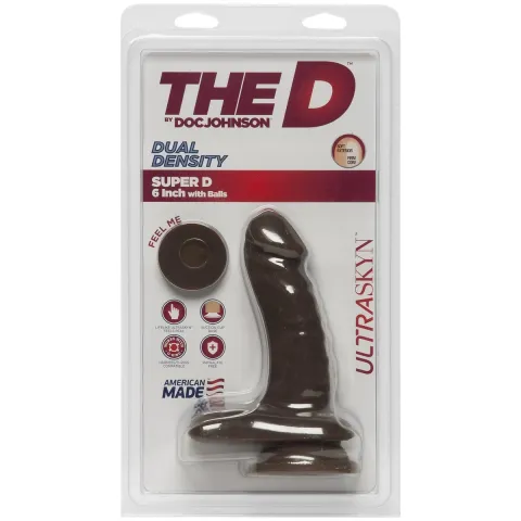 Фаллоимитатор Doc Johnson The D — Super D — 6 дюймов с яичками — ULTRASKYN — шоколадный, диаметр 3,8 см