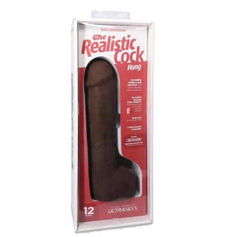 Фаллоимитатор Doc Johnson The Realistic Cock ULTRASKYN — 12 дюймов, с яичками, цвет «шоколад»