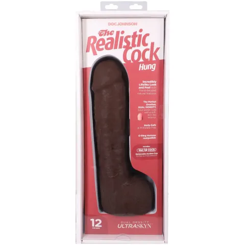 Фаллоимитатор Doc Johnson The Realistic Cock ULTRASKYN — 12 дюймов, с яичками, цвет «шоколад»