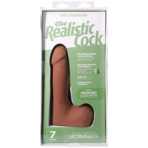 Фаллоимитатор Doc Johnson The Realistic Cock ULTRASKYN — 7 дюймов с яичками, цвет «Карамель»