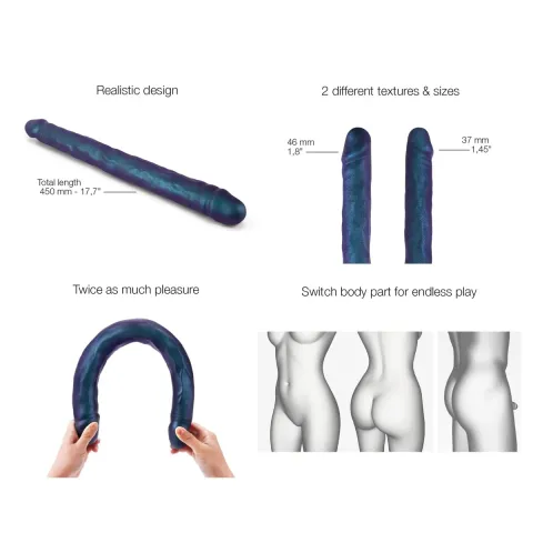 Двойной фаллоимитатор Strap-On-Me DOUBLE DONG REALISTIC DILDO — SNAKY METALLIC COLOR