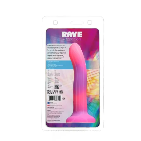 Светящийся в темноте фаллоимитатор ADDICTION Rave 8″, Glow in the Dark Dildo Pink Purple, 20,3 см