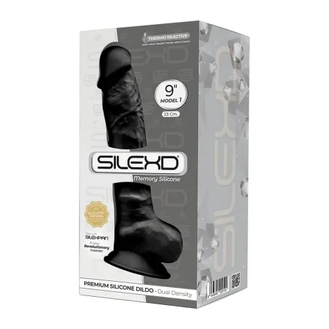 Фаллоимитатор SilexD Tomas Black (MODEL 1, размер 9 дюймов), двухслойный, силикон + Silexpan, диаметр 4,9 см