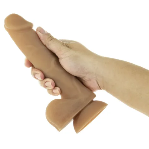 Гибкий фаллоимитатор на присоске ADDICTION — ANDREW 8″ Silicone Dong — Caramel, виброшарик в подарок