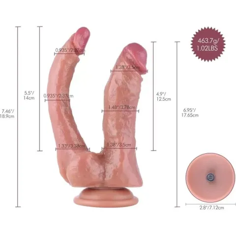 Двойной фаллоимитатор для секс-машин Hismith Double Penetrator, 7,46″, KlicLok и присоска