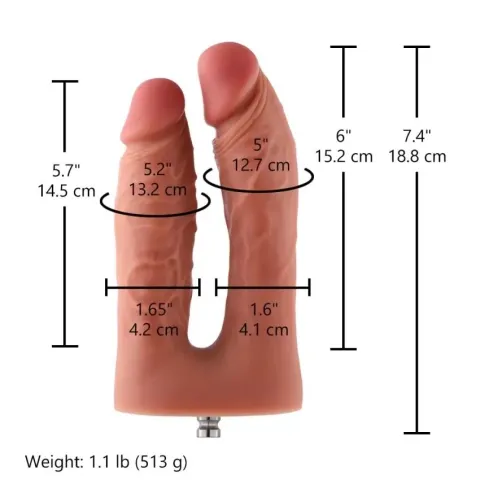 Двойной фаллоимитатор для секс-машин Hismith Silicone Double Penetrator Dildo, система KlicLok