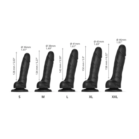 Реалистичный фаллоимитатор Strap-On-Me Sliding Skin Realistic Dildo Black S, с эффектом подвижной кожи