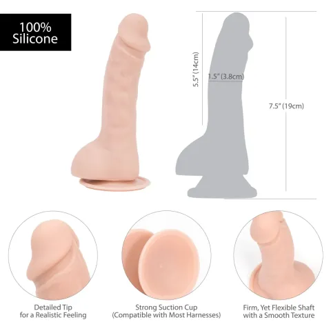 Вигнутий фалоімітатор на присосці ADDICTION — BRAD 7,5″ Dildo With Balls, Beige
