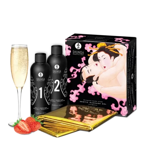Гель для NURU-масажу Shunga Oriental Body-to-Body – Sparkling Strawberry Wine плюс простирадло