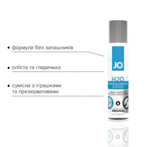 Смазка на водной основе JO H2O ORIGINAL (30 мл) — маслянистая и гладкая, с растительным глицерином