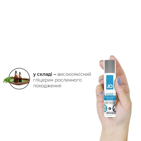 Смазка на водной основе JO H2O ORIGINAL (30 мл) — маслянистая и гладкая, с растительным глицерином