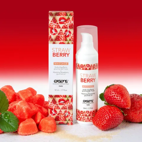 Массажное масло EXSENS Strawberry 50 мл, разогревающее, без сахара, без парабенов, пригодная для употребления