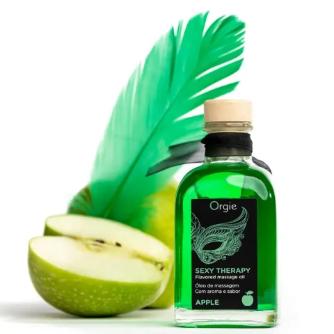 Набор для массажа Orgie – Sexy Therapy Apple (100 мл), съедобное согревающее масло + перышко