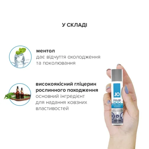 Охлаждающая смазка на водной основе JO H2O COOLING (30 мл) с ментолом, растительный глицерин