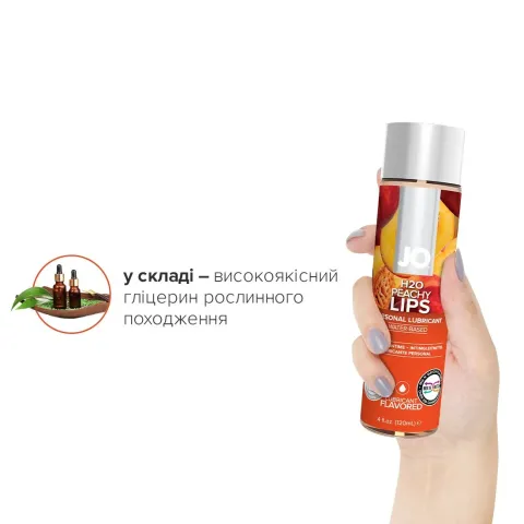 Смазка на водной основе JO H2O — Peachy Lips (120 мл) без сахара, с растительным глицерином