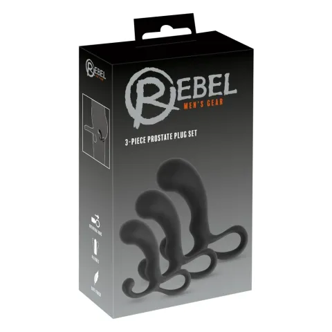Набір стимуляторів простати - Rebel Mens Gear 3-Piece Prostate Plug Set, чорний