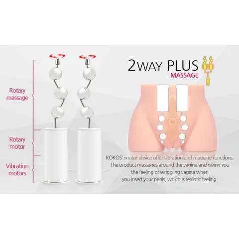 Мастурбатор-полуторс Kokos Cherry 2WayPlus с вибрацией и массажем, два входа: вагина и попка