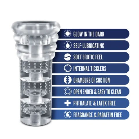 Мастурбатор Blush Rize – Luz Glow in the Dark Masturbator – Clear, всмоктування, світиться в темряві