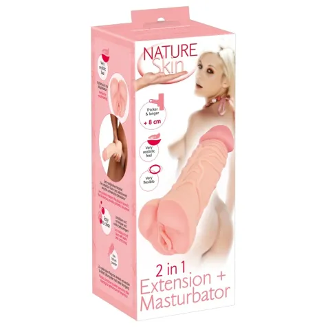 Насадка + мастурбатор — Nature Skin 2-в-1 Extension + Masturbator (+8 см)