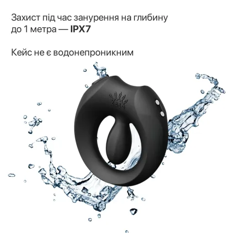 Смарт-виброкольцо для эрекции Zalo Apis Obsidian Black, до 4 часов работы, зарядный чехол