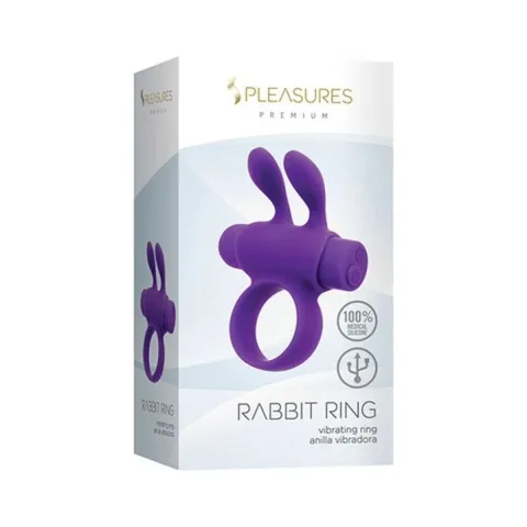 Виброкольцо для эрекции S Pleasures Premium Rabbit Ring фиолетового цвета, со съемным виброшариком и ушками