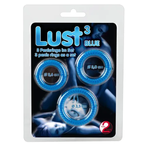 Набор эрекционных колец — Lust 3 Blue