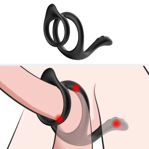 Насадка на член - B-Series Joy Tail Cock Ring Stay Hard, чорна