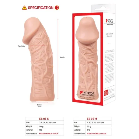 Насадка на пенис Kokos Extreme Sleeve ES.05, размер M, утолщающая, со стимулирующим рельефом
