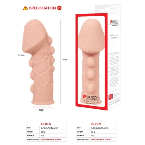 Насадка на пенис Kokos Extreme Sleeve ES.09, размер M, утолщающая, со стимулирующим рельефом